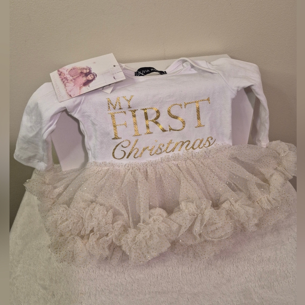 First Christmas Infant Tutu Skirt Gold White Dress Photo Op